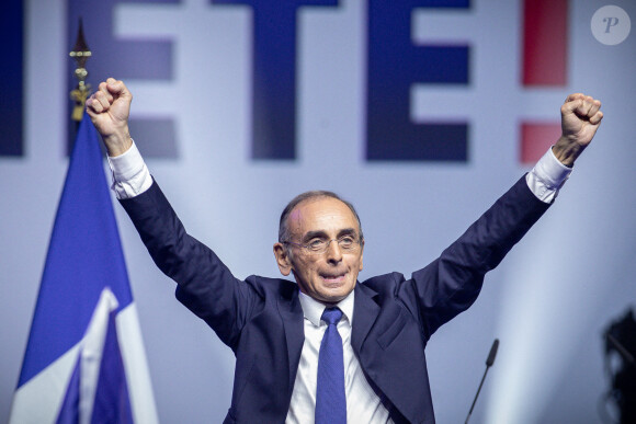 Eric Zemmour lors du dernier meeting du candidat à l'élection présidentielle Eric.Zemmour avec le premier tour à Paris le 7 avril 2022