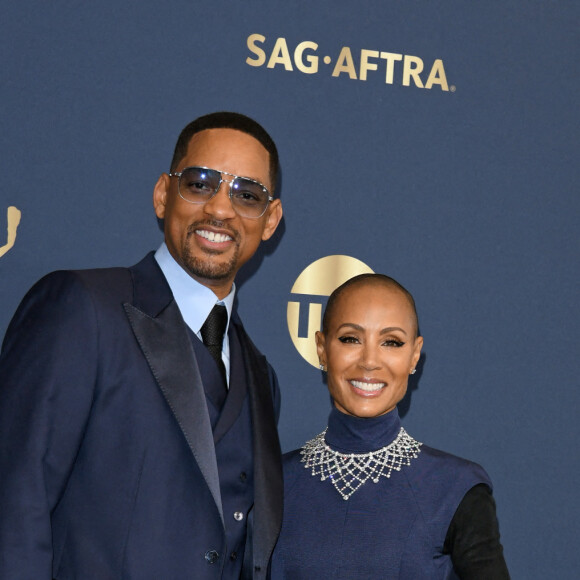 Will Smith et sa femme Jada Pinkett Smith lors du photocall de la 28ème édition des Screen Actors Guild Awards, ("SAG Awards"), au Barker Hangar à Santa Monica, Los Angeles, Californie, Etats-Unis, le 27 février 2022. 