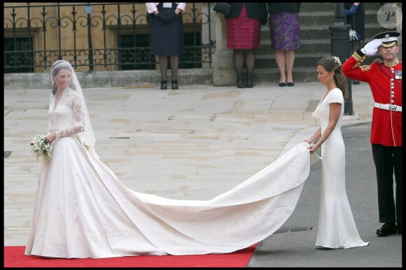 Pippa Middleton, demoiselle d'honneur de sa soeur Kate Middleton, lors de son mariage avec le prince William à Londresle 29 avril 2011 en l'abaye de Westminster