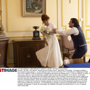 Exclusif - Michael Youn et Audrey Fleurot - Séquence "Le mariage" - Tournage du téléfilm " Ils s'aiment... enfin presque ", qui sera diffusé le lundi 18 avril à 21h10 sur TF1. © Cyril Moreau / Bestimage 