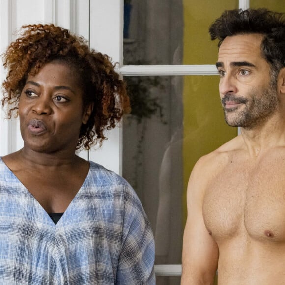Exclusif - Claudia Tagbo, Florent Peyre - Séquences "Le flag" et "La réconciliation" - Tournage du téléfilm " Ils s'aiment... enfin presque ", qui sera diffusé le lundi 18 avril à 21h10 sur TF1. © Cyril Moreau / Bestimage