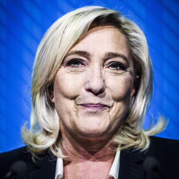 Marine Le Pen , Rassemblement National (RN) (23,6% et qualifiée pour le second tour) à son QG lors du premier tour des élections présidentielles, à Paris le 10 avril 2022. © JB Autissier / Panoramic / Bestimage 