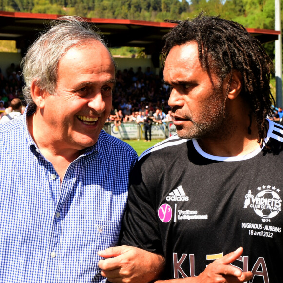 Exclusif - Michel Platini (parrain de l'événement), Christian Karembeu - Match de football caritatif du Variétés Club de France contre l'union départementale des pompiers de l'Ardèche au profit des pilotes de canadairs décédés en mission au Stade Georges Marquand à Aubenas en Ardèche. © Romain Doucelin/Bestimage