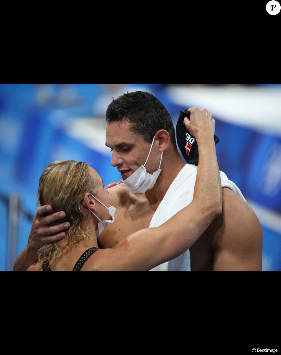Florent Manaudou et sa compagne Pernille Blume - Florent Manaudou, médaille d'argent du 50 m nage libre aux jeux olympiques Tokyo 2020 (23 juillet - 8 août 2021), le 1er août 2021.
