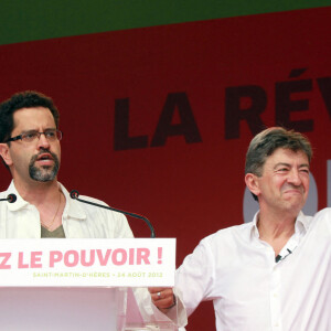 Jean-Luc Mélenchon et son gendre Gabriel Amard à Viry-Châtillon le 24 août 2012