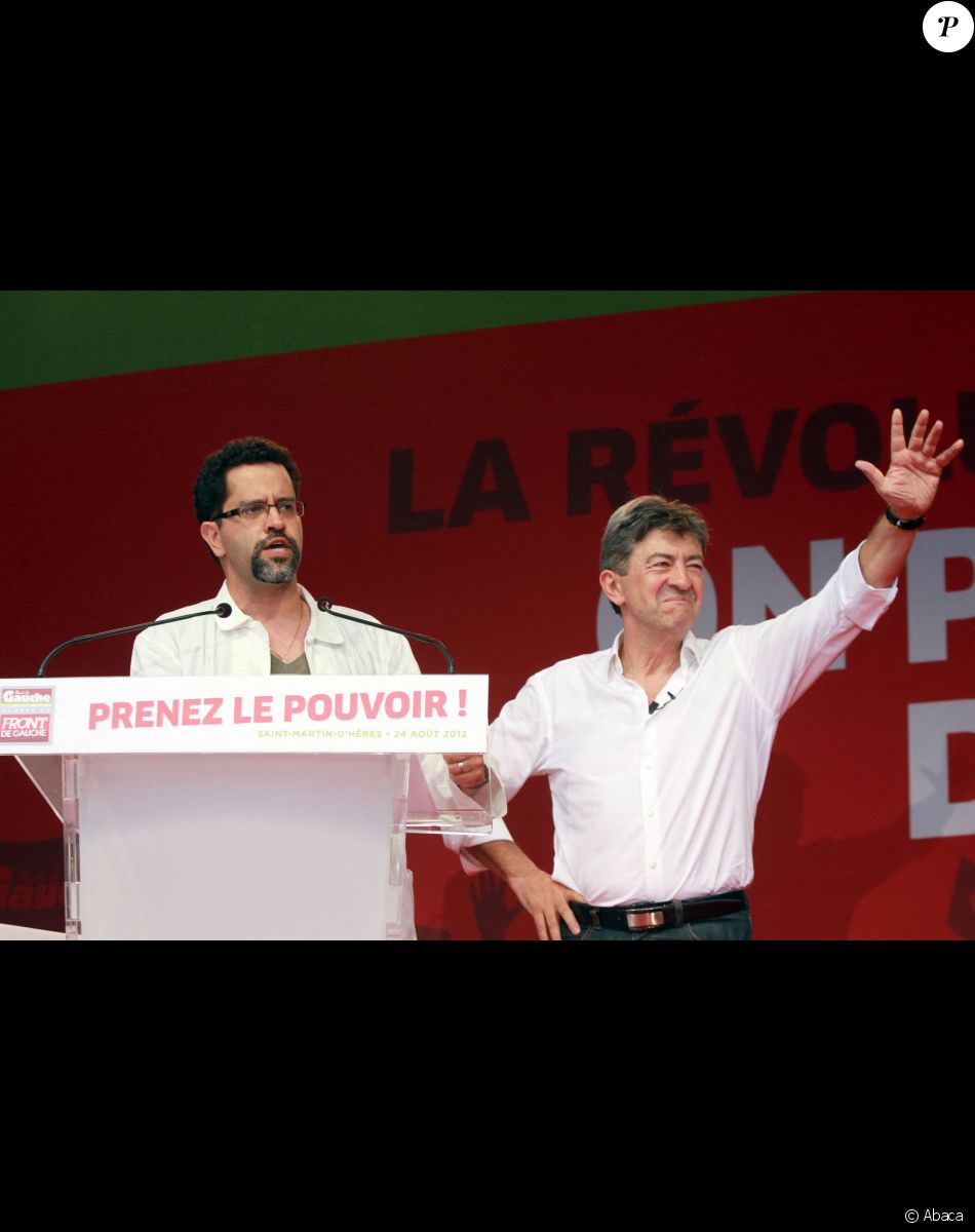Jean-Luc Mélenchon et son gendre Gabriel Amard à Viry-Châtillon le 24 août 2012
