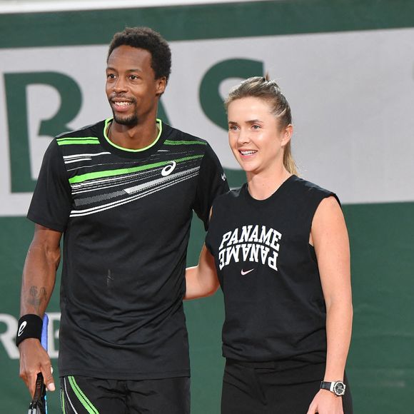 Exclusif - Gaël Monfils et sa femme Elina Svitolina - Benoît Paire, Gaël Monfils, Domingo (Pierre Alexis Bizot) et Zerator (Adrien Nougaret) deux streamers se rencontrent lors d'un match de tennis à Roland Garros, Paris. © Veeren/Bestimage