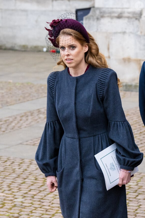 La princesse Beatrice d'York lors du service d'action de grâce en hommage au prince Philip, duc d'Edimbourg, à l'abbaye de Westminster à Londres, Royaume Uni, le 29 mars 2022.