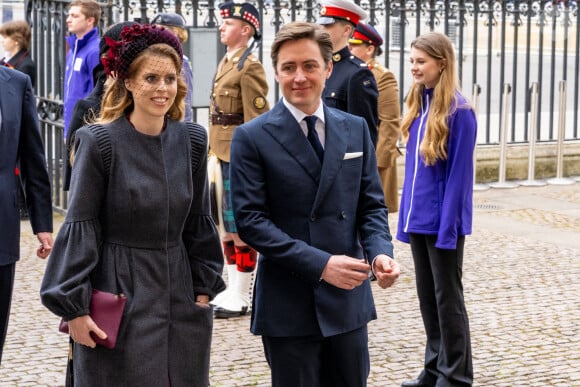 La princesse Beatrice d'York et son mari, Edoardo Mapelli Mozzi lors du service d'action de grâce en hommage au prince Philip, duc d'Edimbourg, à l'abbaye de Westminster à Londres, Royaume Uni, le 29 mars 2022.