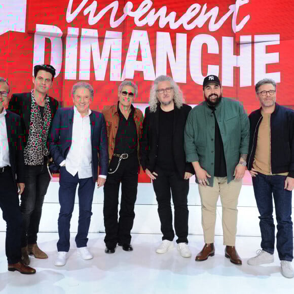 Exclusif - Emmanuel Chaunu, Manu Lanvin, Michel Drucker, Gérard Lanvin, Yvan Cassar, Artus et Guillaume de Tonquédec - Enregistrement de l'émission Vivement dimanche au studio Gabriel, presentée par Michel Drucker.