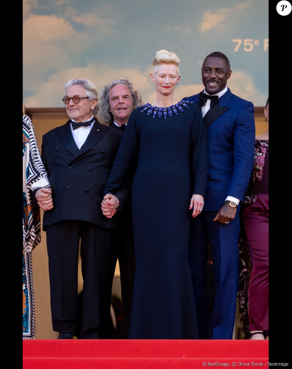 George Miller, Douglas Mitchell, Tilda Swinton, Idris Elba - Montée des marches du film " Three Thousand Years of Longing (3000 ans à t'attendre) " lors du 75ème Festival International du Film de Cannes. Le 20 mai 2022 © Olivier Borde / Bestimage