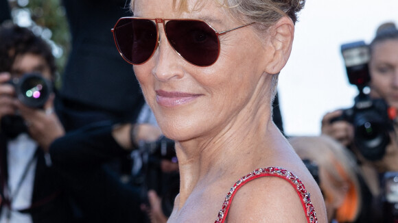Sharon Stone moulée dans une robe en cuir fendue, l'actrice embrase le tapis rouge !