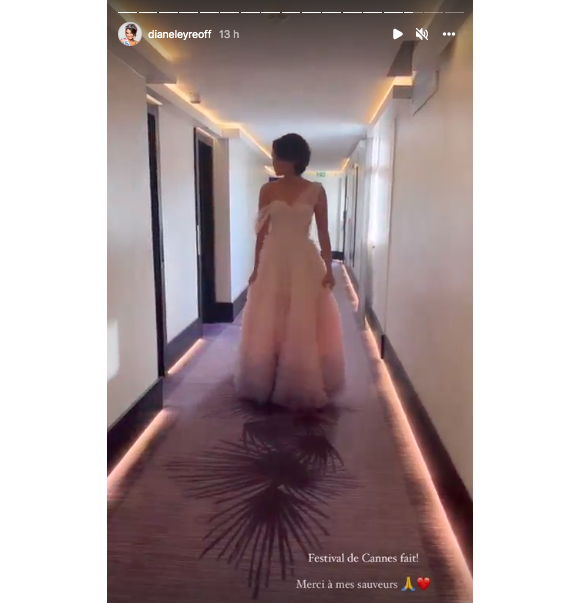 Miss France 2022 Diane Leyre confie ses galères de robe sur Instagram le jour de sa montée des marches au Festival de Cannes le 26 mai 2022. Elle a fini par trouver une robe sublime d'une créatrice ukrainienne, Milla.