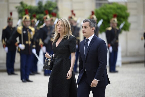 Gérald Darmanin et sa femme Rose-Marie Devillers arrivant au dîner d'Etat organisé pour le président italien Sergio Mattarella le 5 juillet 2021