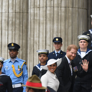 Le prince Harry, duc de Sussex et Meghan Markle, duchesse de Sussex - Les membres de la famille royale et les invités lors de la messe célébrée à la cathédrale Saint-Paul de Londres, dans le cadre du jubilé de platine (70 ans de règne) de la reine Elisabeth II d'Angleterre. Londres, le 3 juin 2022.