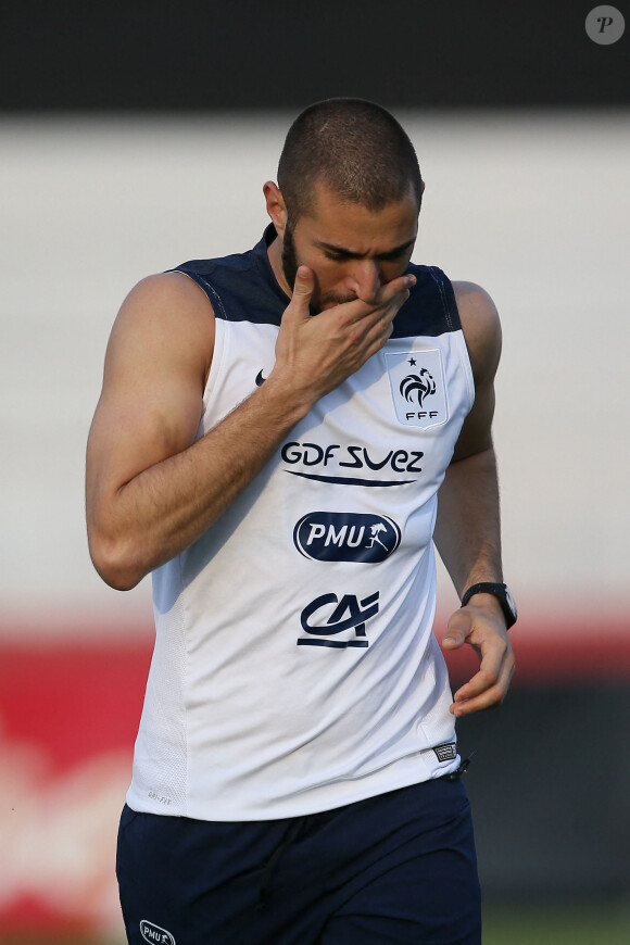 Karim Benzema - Entrainement de l'équipe de France à Ribeirao Preto au Brésil le 22 juin 2014.