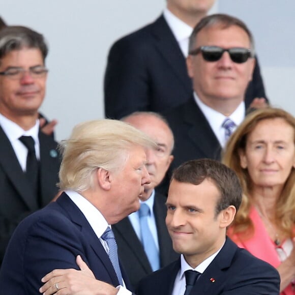 Le président des Etats-Unis Donald Trump, le président de la République Emmanuel Macron lors du défilé du 14 juillet (fête nationale), place de la Concorde, à Paris, le 14 juillet 2017, avec comme invité d'honneur le président des Etats-Unis. © Dominique Jacovides/Sébastien Valiela/Bestimage  Annual Bastille Day military parade on the Champs-Elysees avenue in Paris, France, on July 14, 2017, with honour guest US president. 