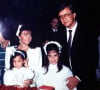 Maurizio Gucci et Patrizia Reggiani lors de la communion de leurs filles Alessandra et Allegra.