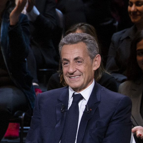 Exclusif - Carla Bruni Sarkozy et son mari Nicolas Sarkozy - Enregistrement de l'émission "Le Grand Echiquier", diffusée le 1er juillet sur France 2. Le 21 mars 2022 © Cyril Moreau / Bestimage