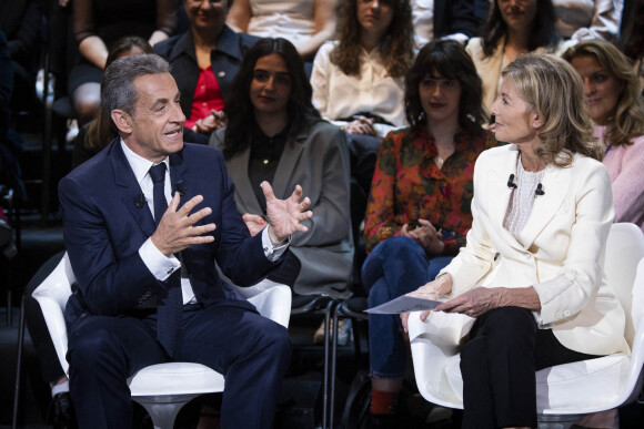 Exclusif - Nicolas Sarkozy, Claire Chazal - Enregistrement de l'émission "Le Grand Echiquier", diffusée le 1er juillet sur France 2. Le 21 mars 2022 © Cyril Moreau / Bestimage