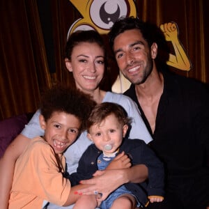 Rachel Legrain-Trapani (Miss France 2007), son compagnon Valentin Leonard et leurs fils Gianni et Andréa lors de la soirée de lancement de l'application Nanaba à l'hôtel Barrière Le Fouquet's de Paris, France, le 18 juin 2021. © Rachid Bellak/Bestimage