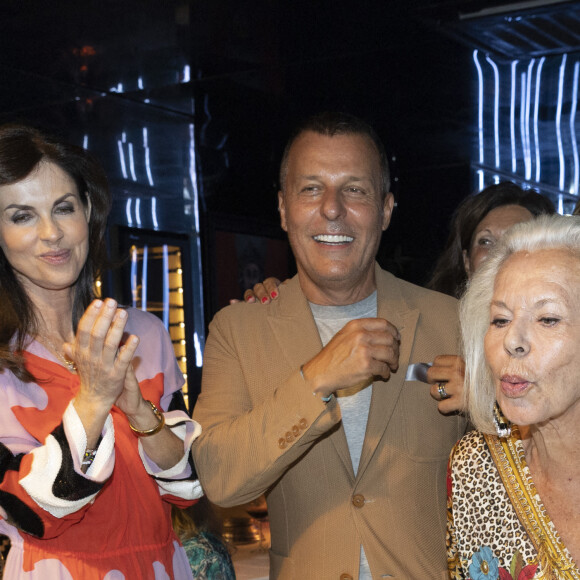 Exclusif - Caroline Barclay, Jean Roch et Jacqueline Veyssière lors de l'anniversaire de Jacqueline Veyssière au VIP Room à Saint-Tropez le 11 juillet 2022. © Cyril Moreau / Bestimage