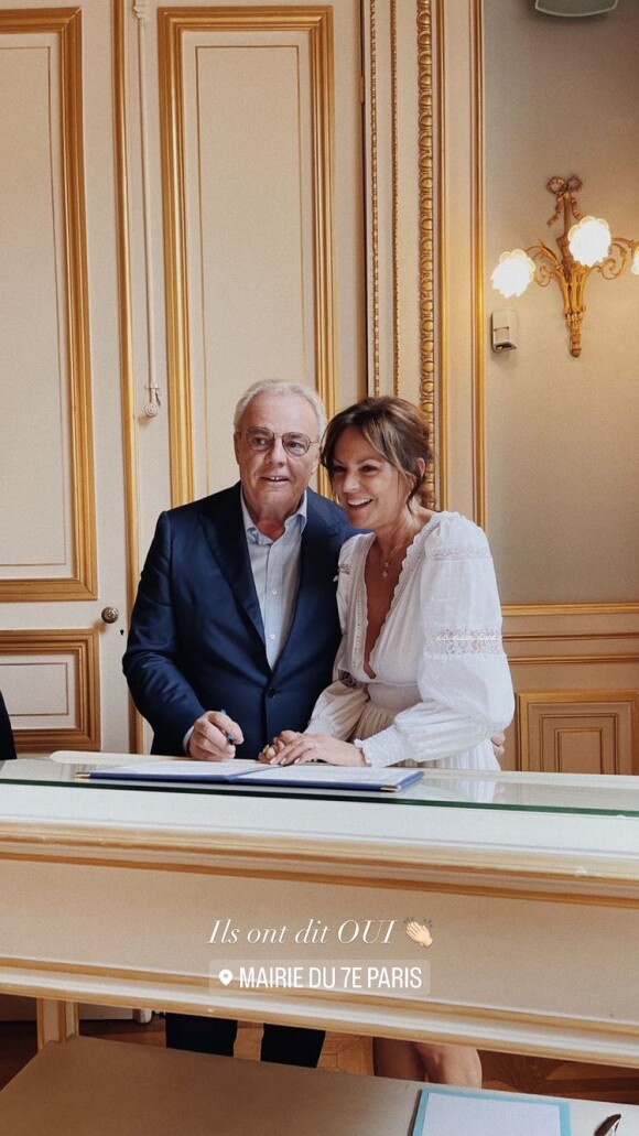 Cendrine Dominguez et Jean-Christophe lors de leur mariage à Paris