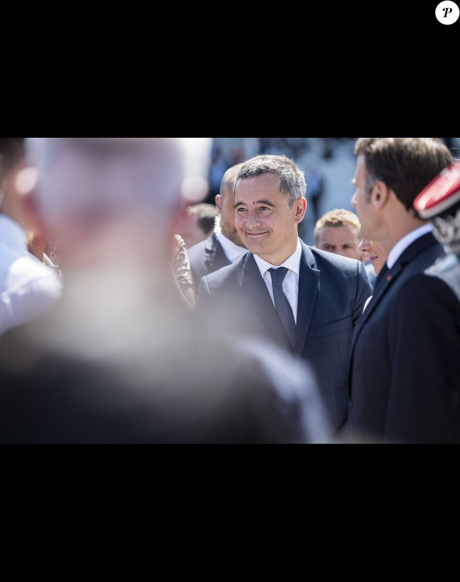 Gérald Darmanin, ministre de l'Intérieur et des Outre-mer - Le président Emmanuel Macron lors du défilé militaire du 14 Juillet à Paris. © Eliot Blondet / Pool / Bestimage