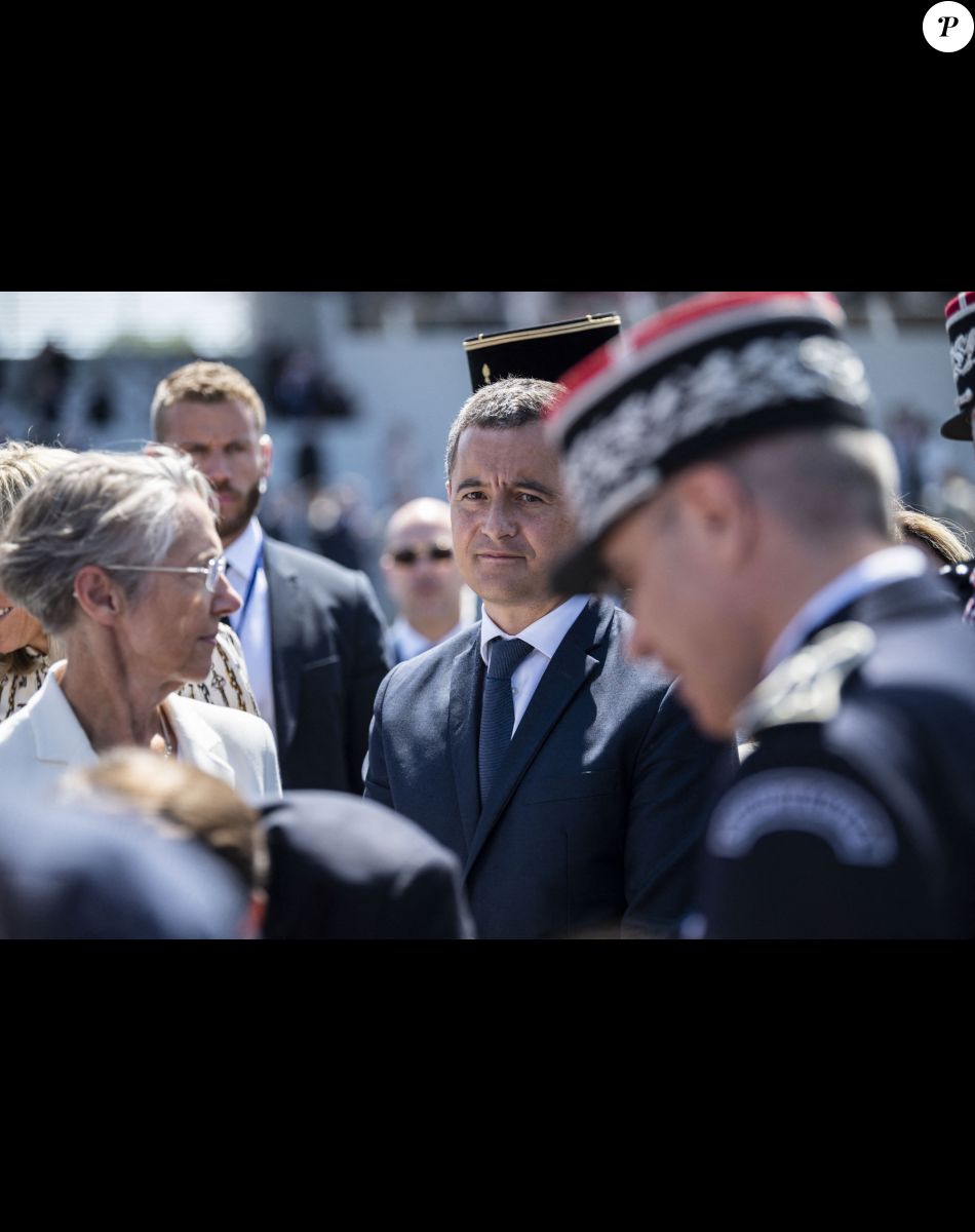 Gérald Darmanin, ministre de l'Intérieur et des Outre-mer - Le président Emmanuel Macron lors du défilé militaire du 14 Juillet à Paris. © Eliot Blondet / Pool / Bestimage