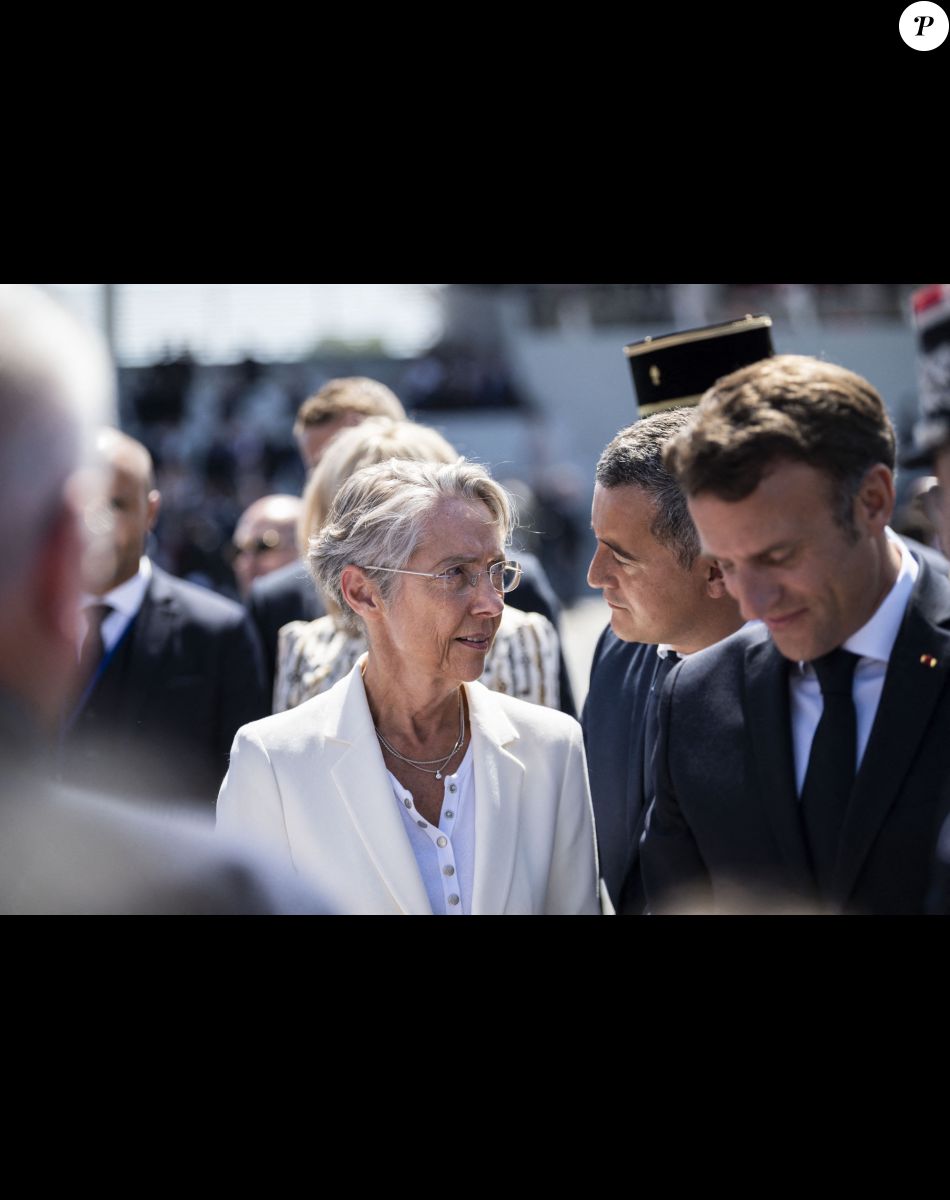 Elisabeth Borne, Première ministre, Gérald Darmanin, ministre de l'Intérieur et des Outre-mer - Le président Emmanuel Macron lors du défilé militaire du 14 Juillet à Paris. © Eliot Blondet / Pool / Bestimage