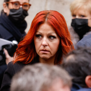 Cindy Sander - Sorties des obsèques de Thierry Mugler au temple protestant de l'Oratoire du Louvre à Paris le 4 février 2022. © Cyril Moreau / Bestimage 