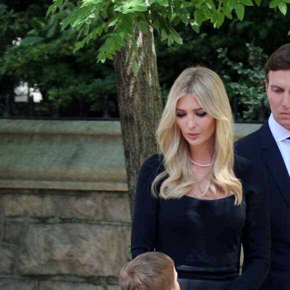 Eric Trump, Ivanka Trump, son mari Jared Kushner et leurs enfants - Obsèques de Ivana Trump en l'église St Vincent Ferrer à New York. Le 20 juillet 2022