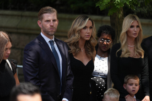 Eric Trump et sa femme Lara, Ivanka Trump - Obsèques de Ivana Trump en l'église St Vincent Ferrer à New York. Le 20 juillet 2022 