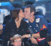 Jean-Luc Reichmann embrasse sa compagne Nathalie lors du match de finale du mondial de handball, France - Norvège à l'AccorHotels Arena à Paris, France. © Cyril Moreau/Bestimage