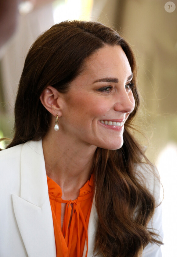 Kate Middleton en visite dans le quartier de Flankers à Montego Bay, à l'occasion de son voyage officiel en Jamaïque. Le 23 mars 2022.