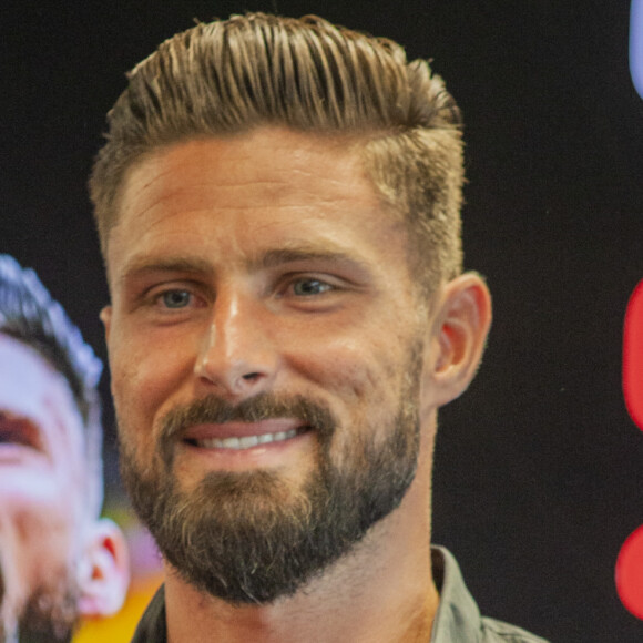 Olivier Giroud en conférence de presse pour la sortie en Italie de son livre "Crederci sempre" à Milan. Il s'agit de la traduction en italien de son livre autobiographique publié en France "Toujours y croire". Milan.
