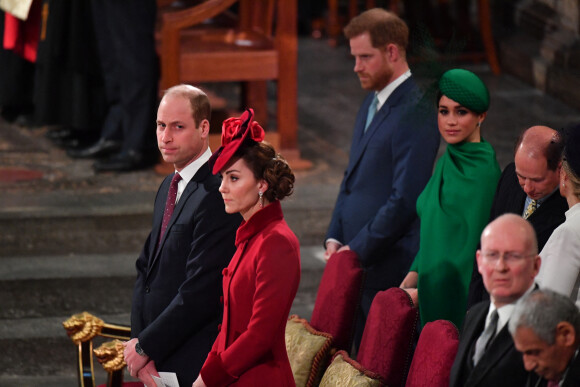 Le prince William, duc de Cambridge, et Catherine (Kate) Middleton, duchesse de Cambridge, Le prince Harry, duc de Sussex, Meghan Markle, duchesse de Sussex - La famille royale d'Angleterre lors de la cérémonie du Commonwealth en l'abbaye de Westminster à Londres le 9 mars 2020.