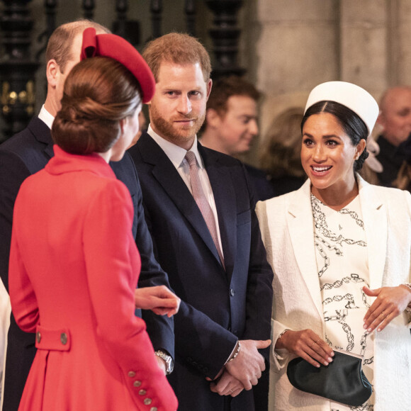 Catherine Kate Middleton, duchesse de Cambridge, le prince William, duc de Cambridge, le prince Harry, duc de Sussex, Meghan Markle, enceinte, duchesse de Sussex lors de la messe en l'honneur de la journée du Commonwealth à l'abbaye de Westminster à Londres