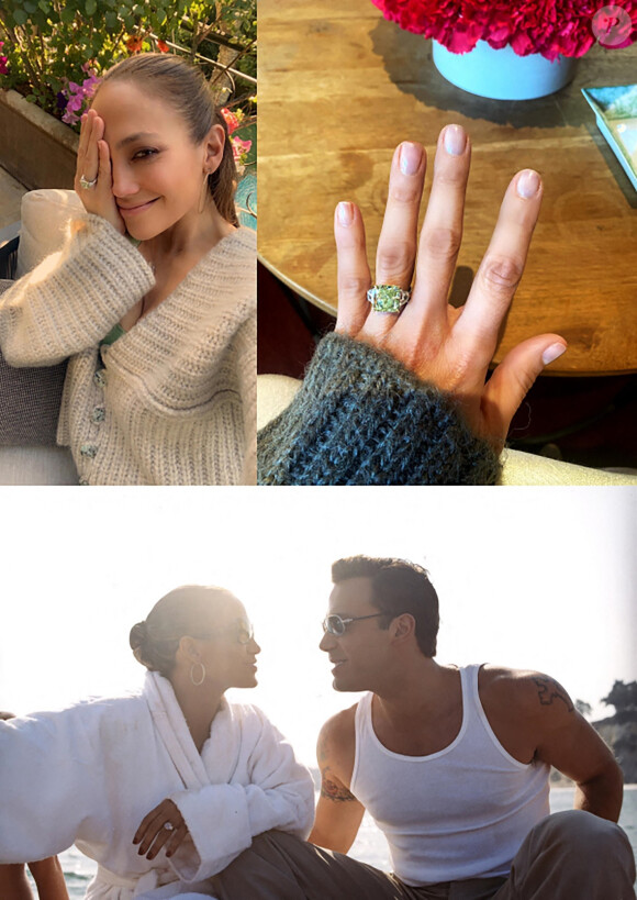 Jennifer Lopez raconte sa demande en mariage et présente sa bague de fiançailles. Los Angeles, le 14 avril 2022. 