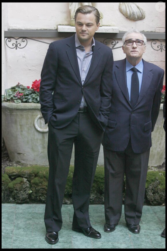 Martin Scorsese et Leonardo DiCpario dans l'enceinte de l'Hotel Hassler, à Rome, pour la promotion italienne de Shutter Island, le 8 février 2010.