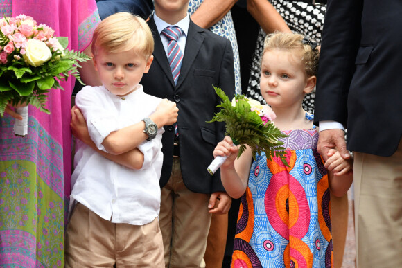 Le prince Jacques et la princesse Gabriella de Monaco durant le traditionnel Pique-nique des monégasques au parc princesse Antoinette à Monaco le 6 septembre 2019. Cette année, l'événement a du être légérement raccourci à cause de la pluie, la famille princière était entourée par Monseigneur Barsi, le maire de Monaco M. Georges Marsan, par leurs cousins Jean-Léonard de Massy, son fils Melchior et Mélanie De Massy. © Bruno Bebert / PRM / Bestimage  Prince Albert II of Monaco, Princess Charlene and their children at the Monegasque Picnic at Princess Antoinette Park in Monaco on september 6th 2019