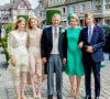 La reine Mathilde, le roi Philippe, la princesse Elisabeth, le prince Emmanuel et la princesse Eléonore de Belgique - Mariage du comte Charles-Henri d'Udekem-d'Acoz et Caroline Philipe à l'église Saint-Michel de Pont-l'Évêque, le 3 septembre 2022.
