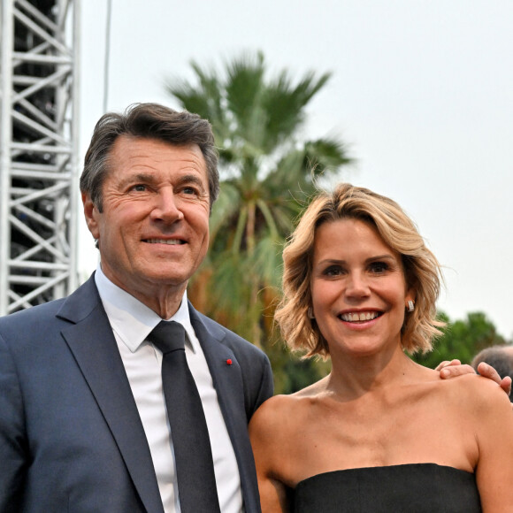 Christian Estrosi, le maire de Nice, et sa femme Laura Tenoudji Estrosi durant "Lou Festin Nissart", un diner amical et convivial autour de Christian Estrosi, le maire de Nice, au jardin Albert 1er sur la Coulée Verte à Nice le 2 septembre 2022. © Bruno Bebert/Bestimage 