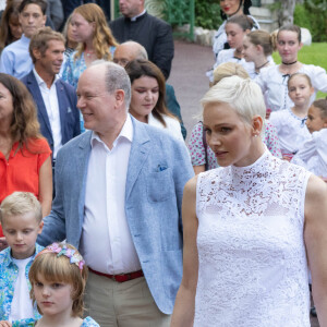 La princesse Charlene de Monaco, le prince Albert II de Monaco, le prince Jacques de Monaco, marquis des Baux, la princesse Gabriella de Monaco, comtesse de Carladès - La famille princière de Monaco lors du traditionnel Pique-nique des monégasques au parc princesse Antoinette à Monaco le 3 septembre 2022. © Olivier Huitel/Pool Monaco/Bestimage 