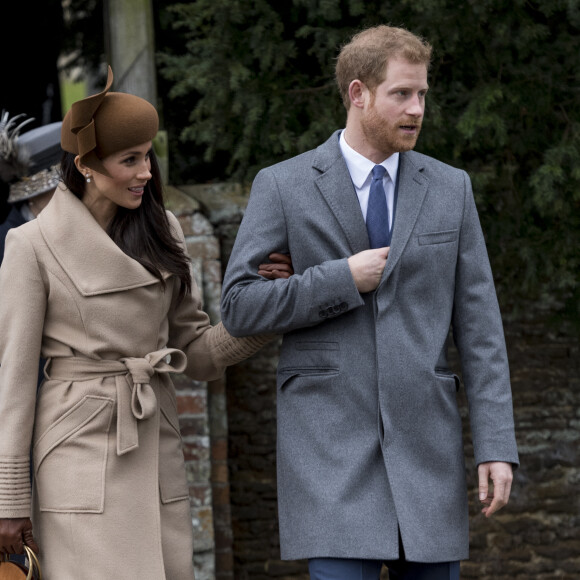 Le prince Harry et sa fiancée Meghan Markle - La famille royale d'Angleterre arrive à la messe de Noël à l'église Sainte-Marie-Madeleine à Sandringham, le 25 décembre 2017. 