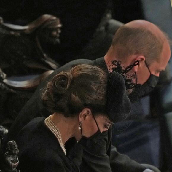 Le prince William, duc de Cambridge, et Catherine (Kate) Middleton, duchesse de Cambridge, - Funérailles du prince Philip, duc d'Edimbourg à la chapelle Saint-Georges du château de Windsor, Royaume Uni, le 17 avril 2021. 