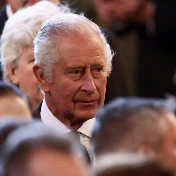 Le roi Charles III d'Angleterre - Les deux Chambres du Parlement se réunissent pour une cérémonie de condoléances à Westminster Hall à Londres, suite au décès de la reine Elisabeth II d'Angleterre. Le 12 septembre 2022 