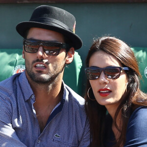 Sofia Essaïdi et son compagnon Adrien Galo - People dans les tribunes de Roland Garros lors de la Coupe Davis. Le 12 septembre 2014  