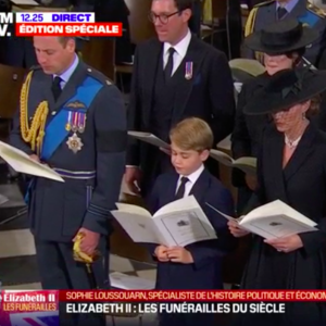 Les princes William et George, Kate Middleton et la princesse Charlotte lors des obsèques de la reine Elizabeth II à l'abbaye de Westminster à Londres le 19 septembre 2022