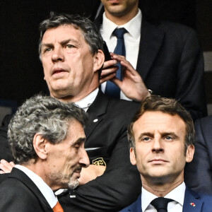 Morad Altrad (mhr) / Bernard Laporte, Emmanuel Macron - Finale du Top 14 de rugby entre Montpellier et Castres (29-10) au Stade de France à Saint-Denis le 24 juin 2022.